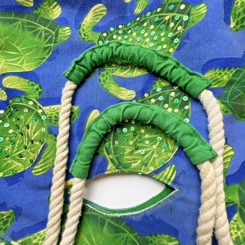 Karwan Sun N Sand Cotton Canvas Tote Bag Tropical Turtles Beach